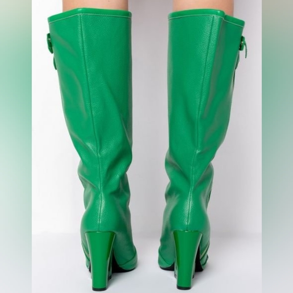 Green wedge boot with side zipper. Below the knee by Lemonade - Picture 7 of 10